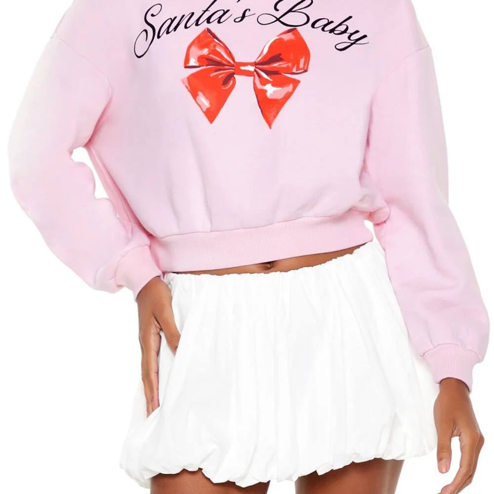 NWT Forever 21 Petal Pink 'Santa's Baby' Graphic Pullover size S